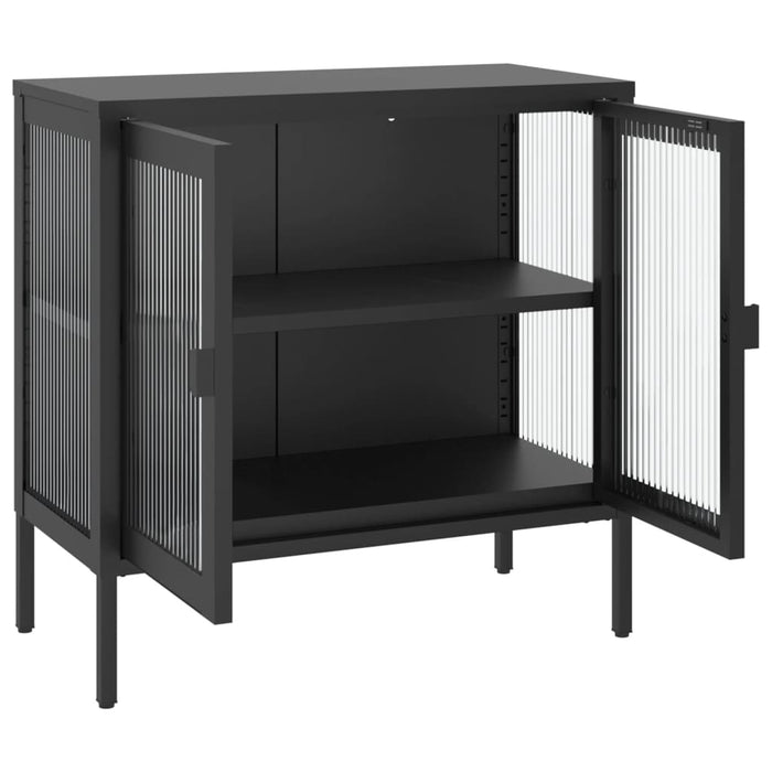 Credenza buffet cassettiera mobile contenitore organizer cucina soggiorno soggiorno 70 x 35 x 70 cm vetro e acciaio nero 02_0036107