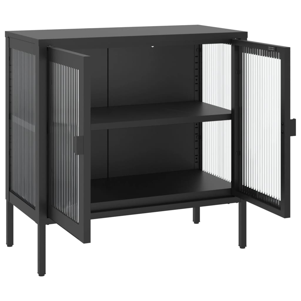 Credenza-Buffet-Armadio da cucina Nera 70x35x70 cm Vetro e Acciaio