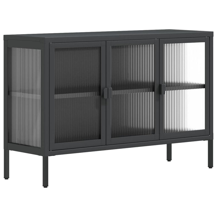 Credenza Nera 105x35x70 cm Vetro e Acciaiocod mxl 102257