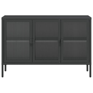 Credenza-Buffet-Armadio da cucina Nera 105x35x70 cm Vetro e Acciaio