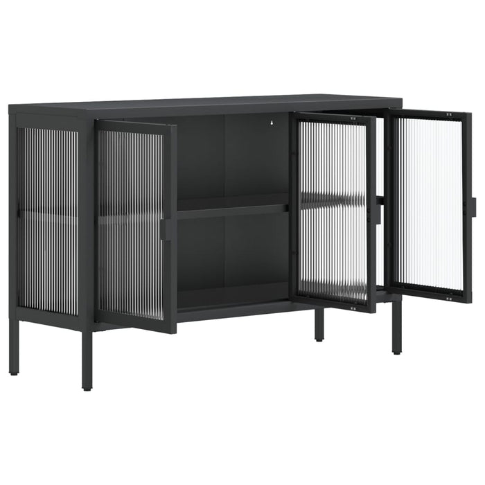 Credenza-Buffet-Armadio da cucina Nera 105x35x70 cm Vetro e Acciaio
