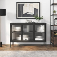 Credenza-Buffet-Armadio da cucina Nera 105x35x70 cm Vetro e Acciaio
