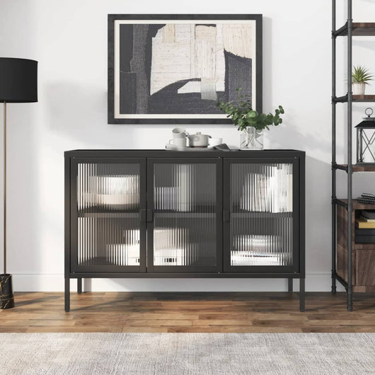 Credenza-Buffet-Armadio da cucina Nera 105x35x70 cm Vetro e Acciaio