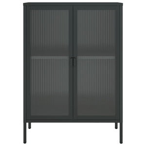 Credenza-Buffet-Armadio da cucina Nera 75x35x105 cm Vetro e Acciaio