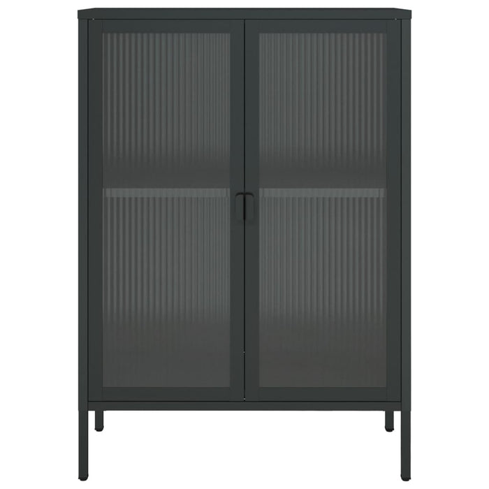 Credenza-Buffet-Armadio da cucina Nera 75x35x105 cm Vetro e Acciaio