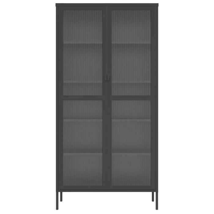 Credenza Nera 85x40x180 cm Vetro e Acciaio 353004