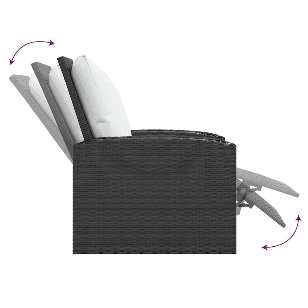 Poltrona Reclinabile da Giardino con Cuscini Polyrattan Nera 364105