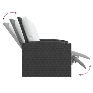 Poltrona Reclinabile da Giardino con Cuscini Polyrattan Nera 364105