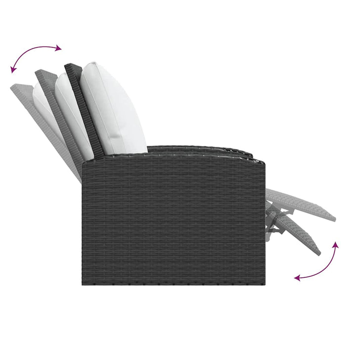 Poltrona Reclinabile da Giardino con Cuscini Polyrattan Nera 364105