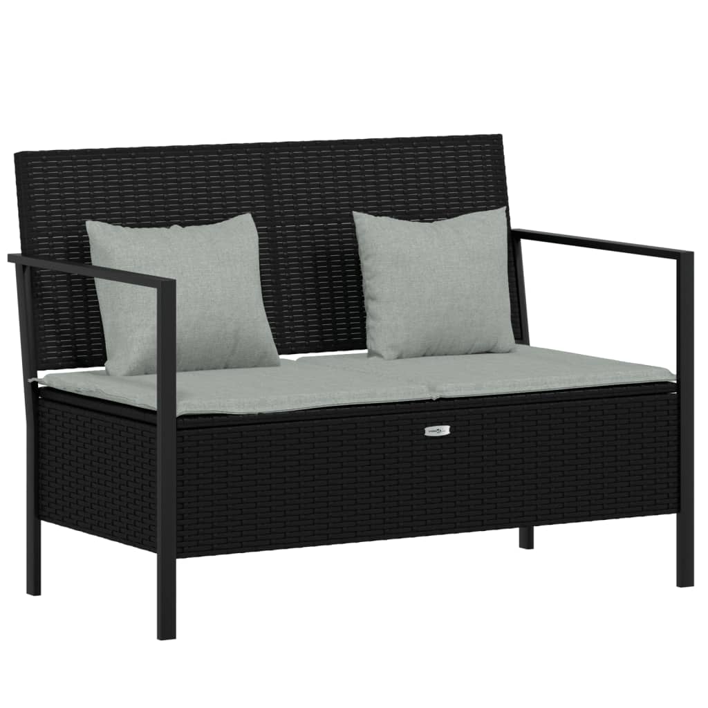 Panca da Giardino a 2 Posti con Cuscini in Polyrattan Nero 364112
