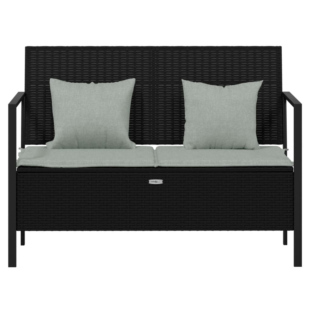 Panca da Giardino a 2 Posti con Cuscini in Polyrattan Nero 364112