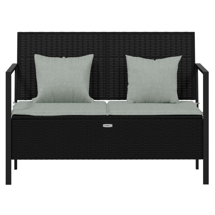 Panca da Giardino a 2 Posti con Cuscini in Polyrattan Nero 364112