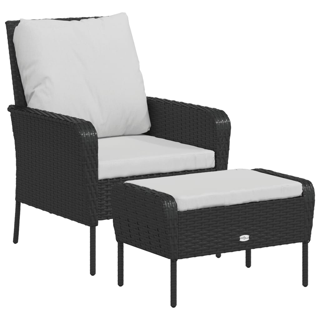 Poltrona da Giardino con Poggiapiedi in Polyrattan Nero 364116