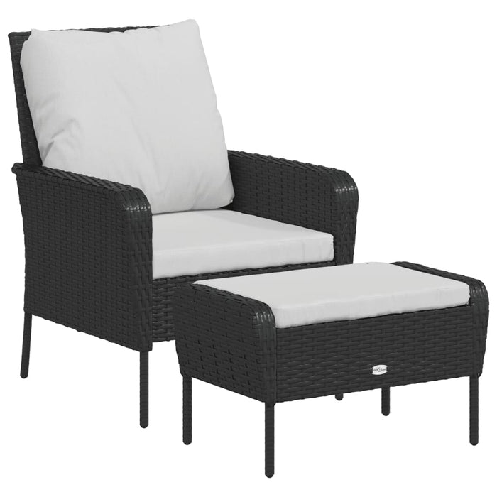 Poltrona da Giardino con Poggiapiedi in Polyrattan Nero 364116