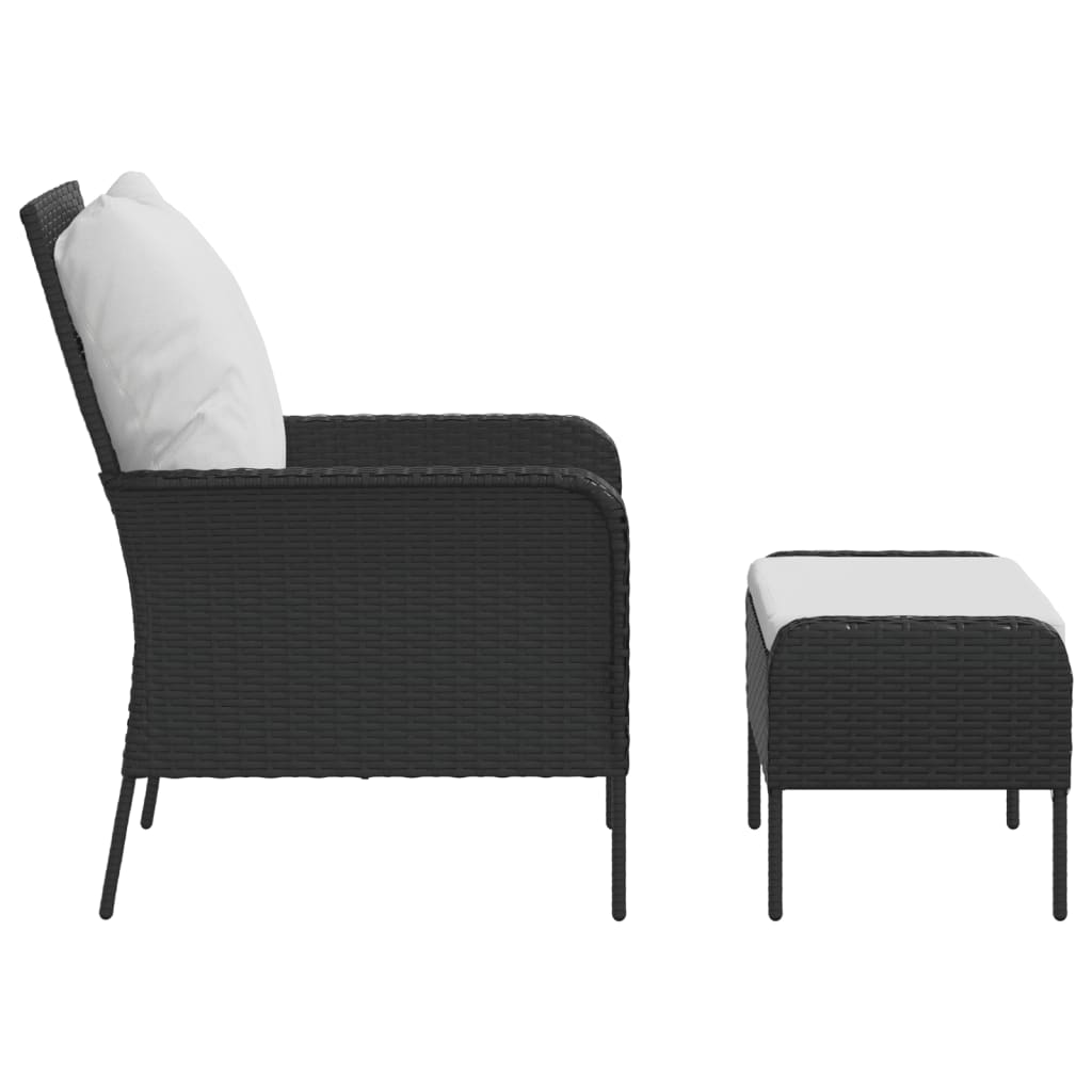 Poltrona da Giardino con Poggiapiedi in Polyrattan Nero 364116
