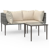 Set Divani da Giardino 3 pz con Cuscini in Polyrattan Grigio