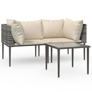 Set Divani da Giardino 3 pz con Cuscini in Polyrattan Grigio