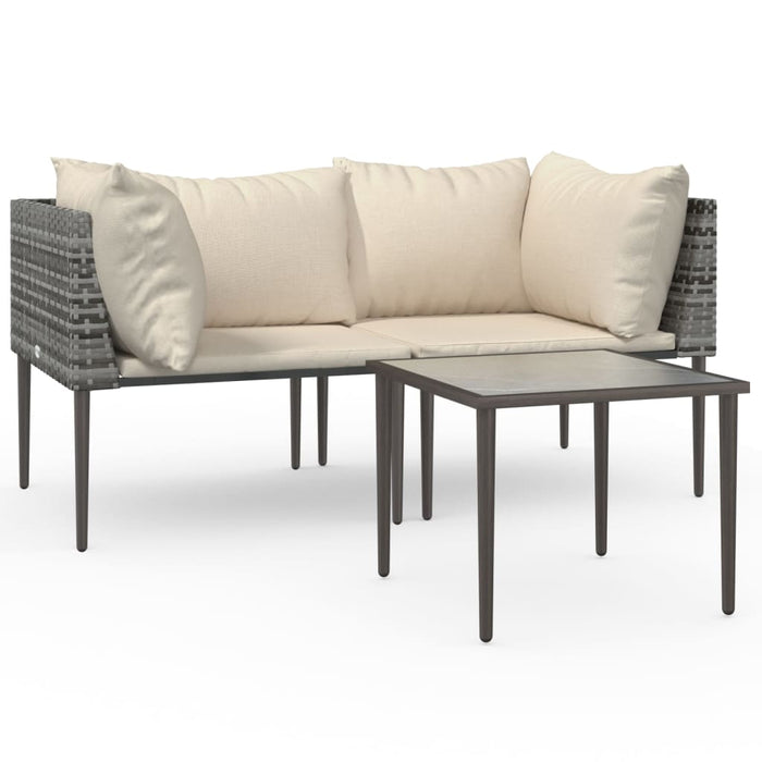 Set Divani da Giardino 3 pz con Cuscini in Polyrattan Grigio