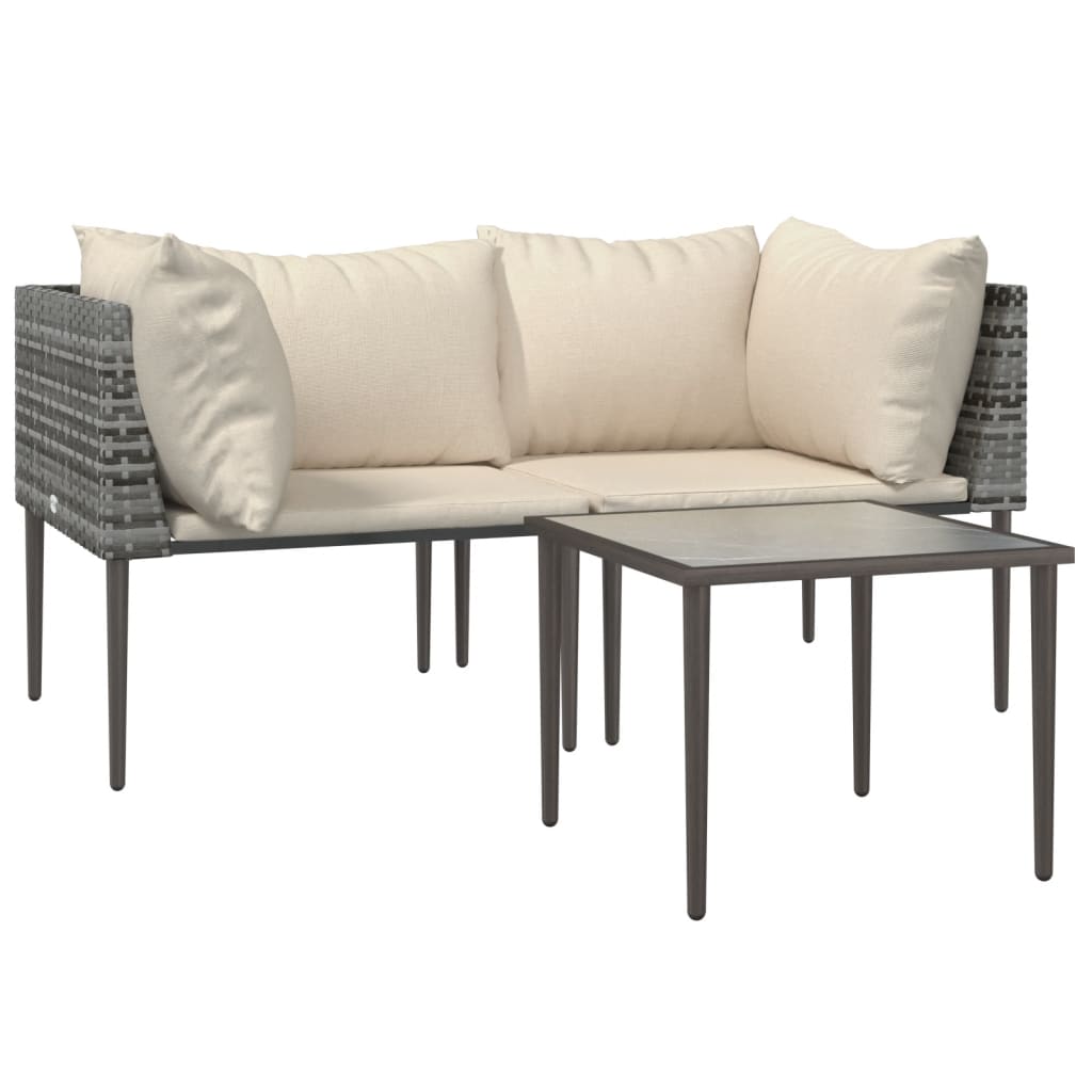 Set Divani da Giardino 3 pz con Cuscini in Polyrattan Grigio