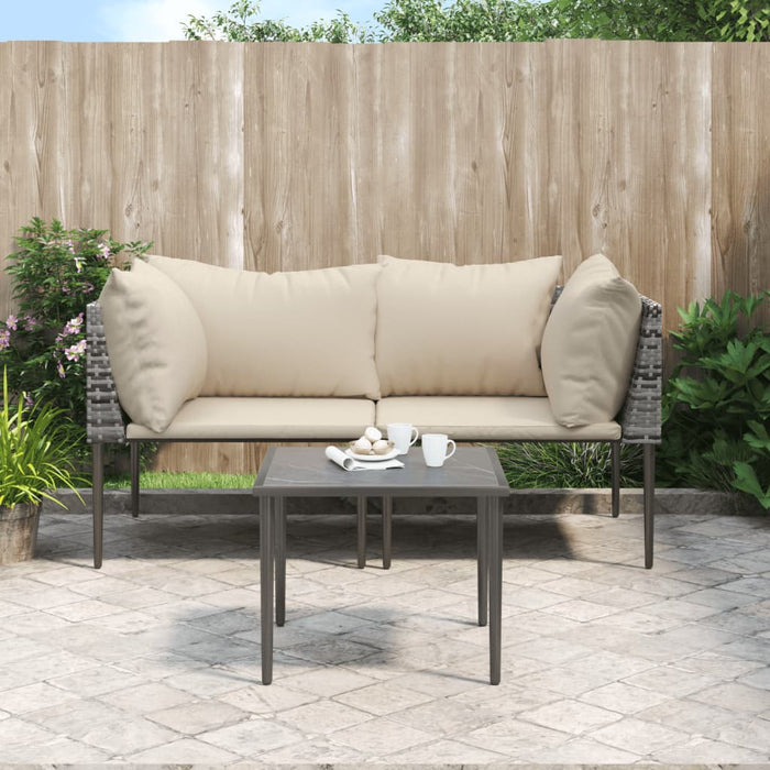 Set Divani da Giardino 3 pz con Cuscini in Polyrattan Grigio