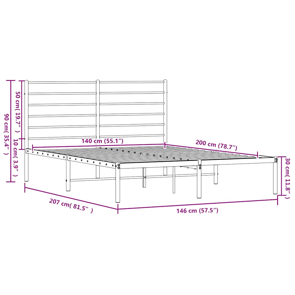 Giroletto con Testiera in Metallo Nero 140x200 cm 352320