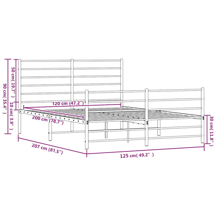 Giroletto con Testiera e Pediera Metallo Nero 120x200 cm 352335