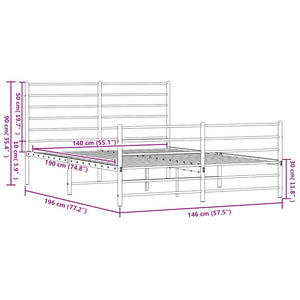Giroletto con Testiera e Pediera Metallo Nero 140x190 cm 352337