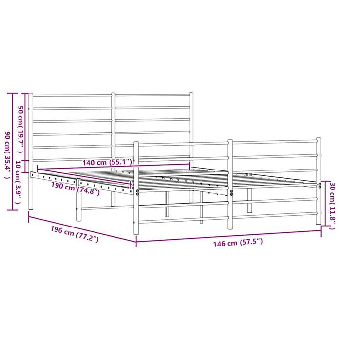 Giroletto con Testiera e Pediera Metallo Nero 140x190 cm 352337