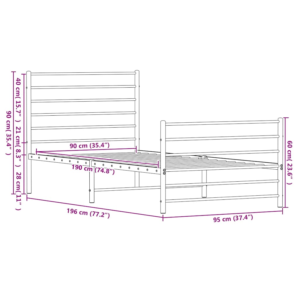 Giroletto con Testiera e Pediera Metallo Bianco 90x190 cm 352378
