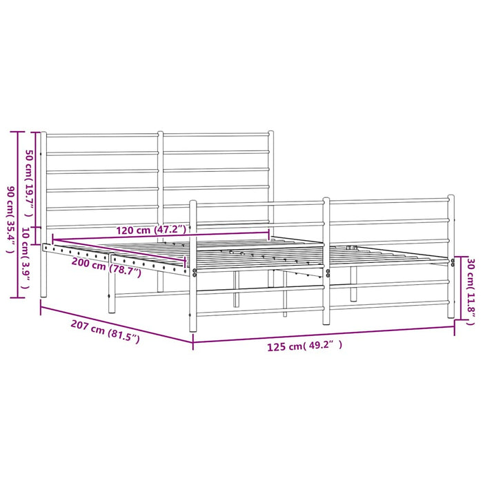 Giroletto con Testiera e Pediera Metallo Bianco 120x200 cm 352384
