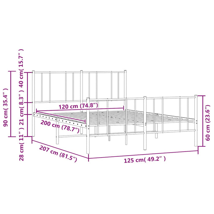 Giroletto con Testiera e Pediera Metallo Bianco 120x200 cm 352545