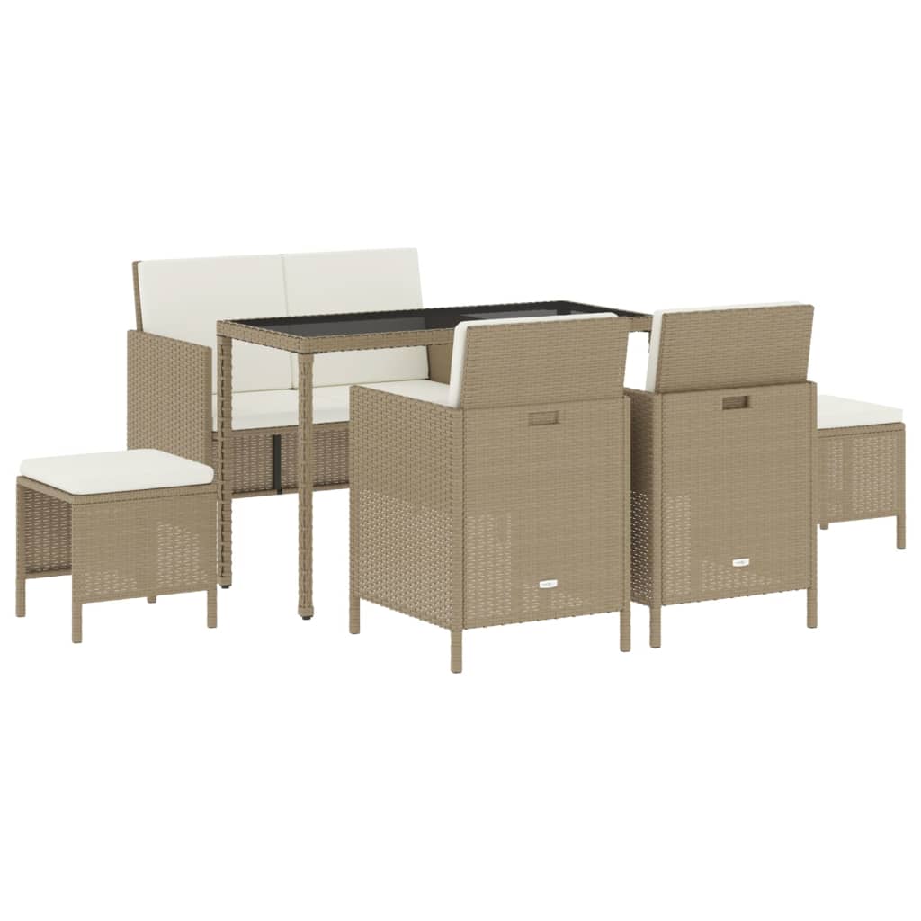 Set da Pranzo da Giardino 6 pz con Cuscini Beige in Polyrattan 363399