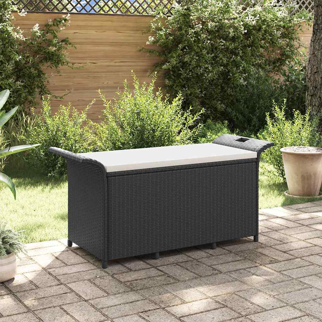 Panca da Giardino con Cuscino Nero 116x46x57 cm in Polyrattan