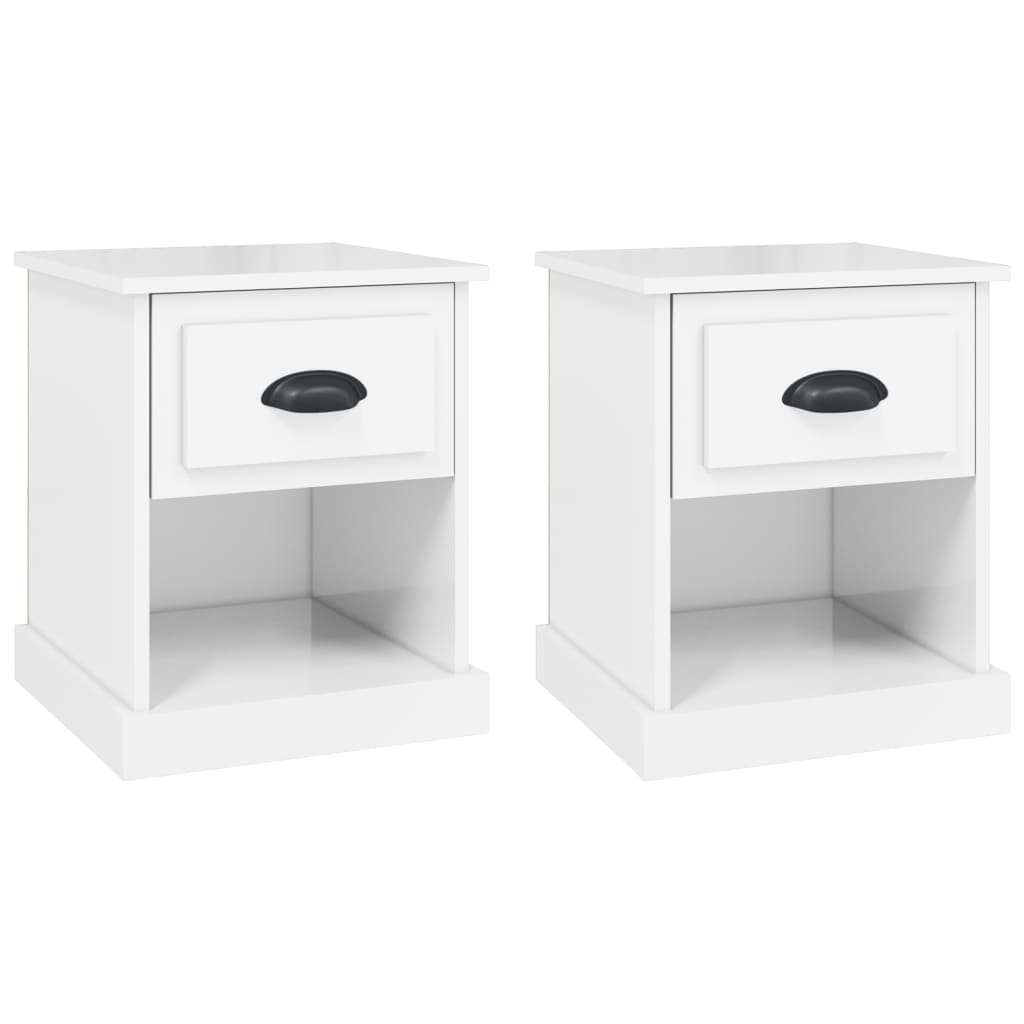 Comodini 2 pz Bianco Lucido 39x39x47,5 cm in Legno Multistrato 816133
