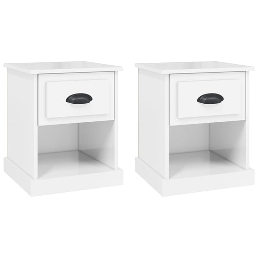 Comodini 2 pz Bianco Lucido 39x39x47,5 cm in Legno Multistrato 816133