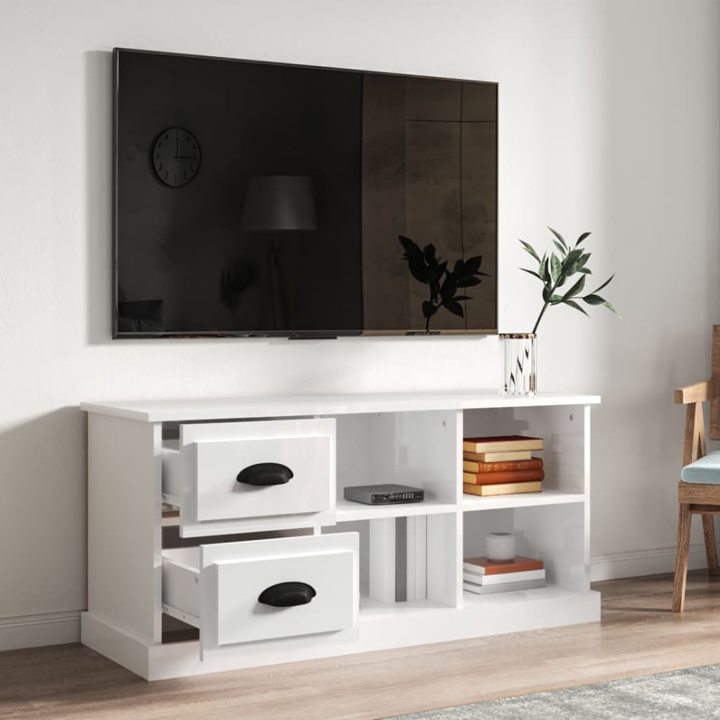 Mobile Porta TV Bianco Lucido 102x35,5x47,5cm Legno Multistrato 816178
