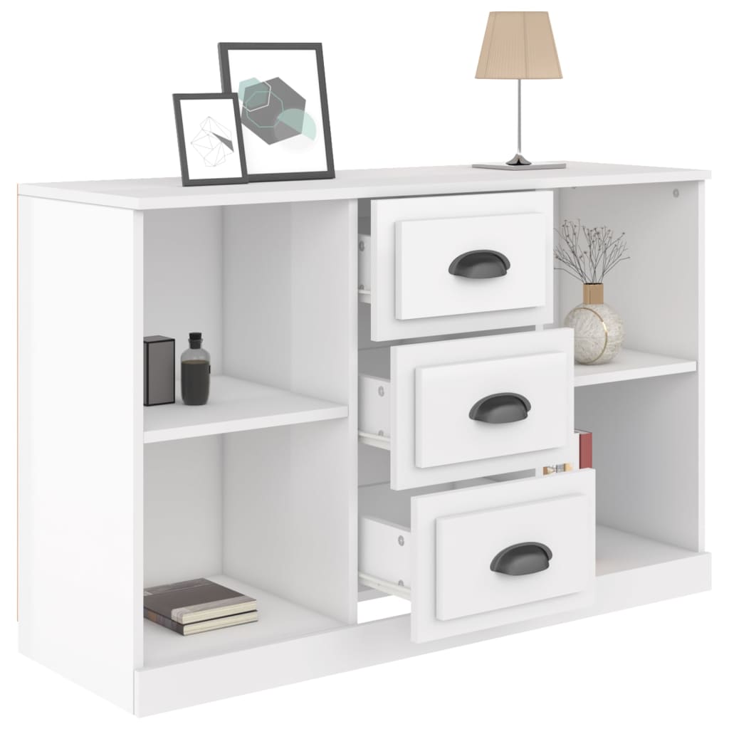 Credenza Bianco Lucido 104,5x35,5x67,5 cm in Legno Multistrato