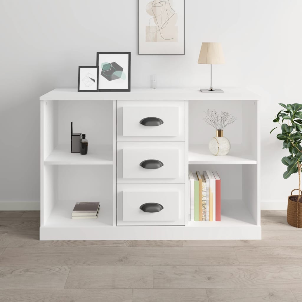 Credenza Bianco Lucido 104,5x35,5x67,5 cm in Legno Multistrato 816234