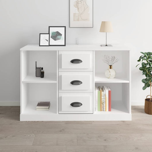 Credenza Bianco Lucido 104,5x35,5x67,5 cm in Legno Multistrato 816234