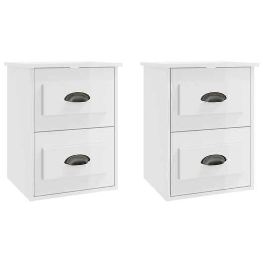 Comodini a Parete 2 pz Bianco Lucido 41,5x36x53 cm 816397