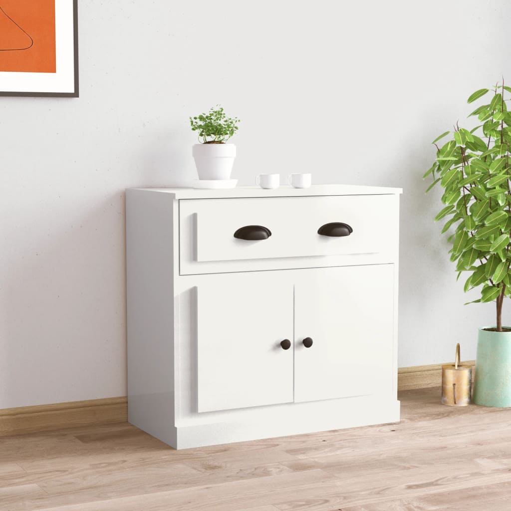 Credenza Bianco Lucido 70x35,5x67,5 cm in Legno Multistrato 816426