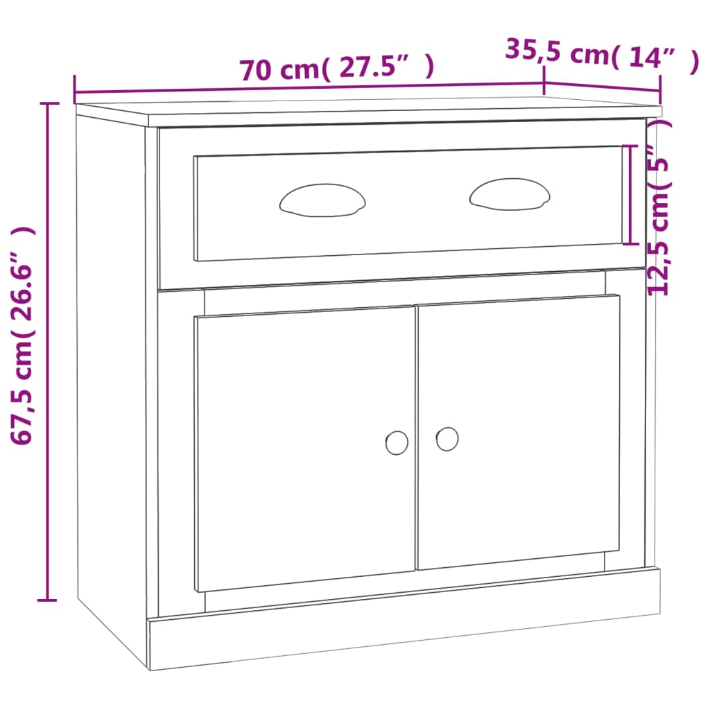 Credenza Rovere Fumo 70x35,5x67,5 cm in Legno Multistrato 816429