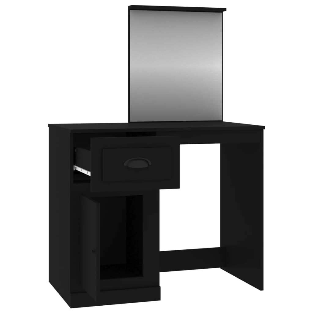 Toeletta con Specchio-Tavolo da Vanit¨¤ Nera 90x50x132,5 cm Legno Multistrato
