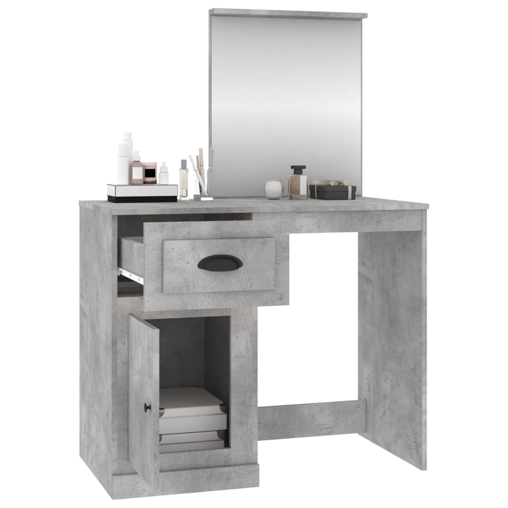 Toeletta Specchio-Tavolo da Vanit¨¤ Grigio Cemento 90x50x132,5 Legno Multistrato