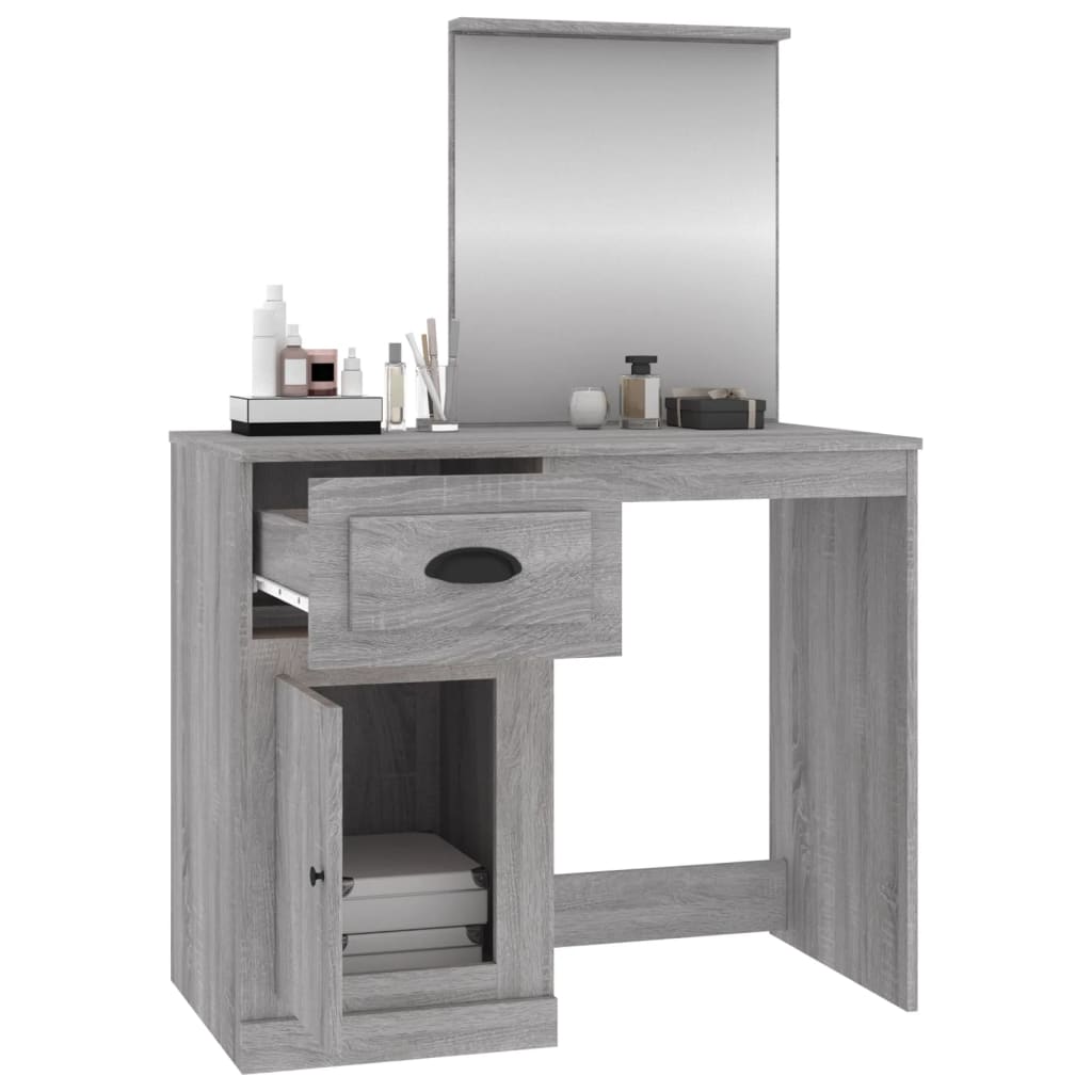 Toeletta Specchio-Tavolo da Vanit¨¤ Grigio Sonoma 90x50x132,5cm Legno Multistrato