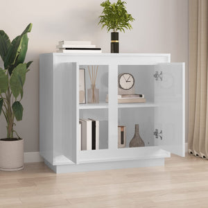 Credenza Bianco Lucido 80x34x75 cm in Legno Multistrato 819886