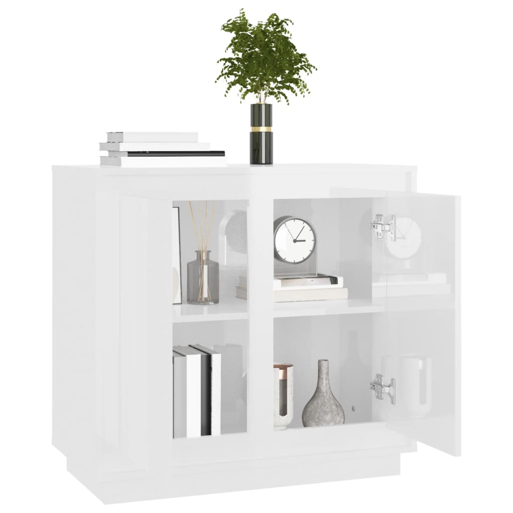Credenza Bianco Lucido 80x34x75 cm in Legno Multistrato 819886