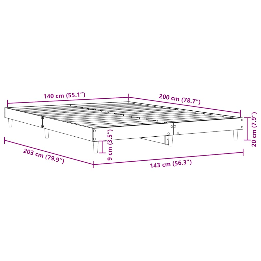 Giroletto senza Materasso-Struttura Letto Rovere Sonoma 140x200cm in Truciolato 150417