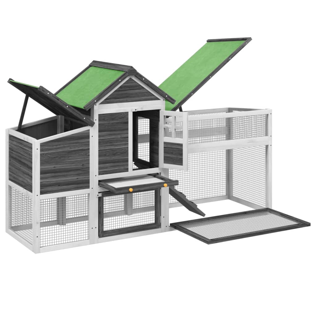 Pollaio Grigio 186,5x58,5x113 cm in Legno Massello di Pino 172229