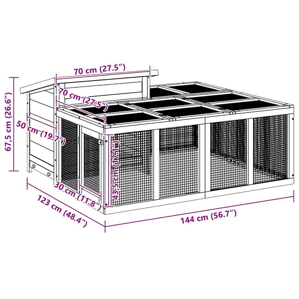 Conigliera Moka 144x123x67,5 cm in Legno Massello di Pino 172281